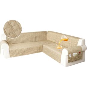 Waterproof Corner Sectional Couch Cover for Dogs L Shape Modular Sectional Sofa Cover Oversized U Shaped Sofa Slipcovers Soft Fabric Furniture Protector Washable (XX-Large, Khaki) in Saudi Arabia