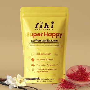 Super Happy – Mood & Emotional Wellness | Clinically Studied Saffron Superfood Latte Powder | Clean, Effective, Made in California in Saudi Arabia