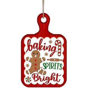 Christmas Baking Spirits Bright Cutting Board Front Door Sign, Xmas Gingerbread Man Wood Hanger Bakery Home Kitchen Home Decor, Winter Holiday Wooden Wreath Indoor Wall Hanging Decoration in Kuwait