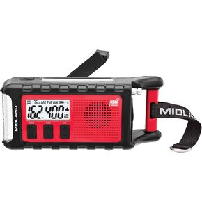 Midland - ER310 ، Radio Amport Crank Weather AM/FM - مصادر طاقة متعددة ، مصباح طوارئ SOS ، صافرة الكلاب بالموجات فوق الصوتية ، و NOAA مسح الطقس + تنبيه (أحمر/أسود) in Kuwait