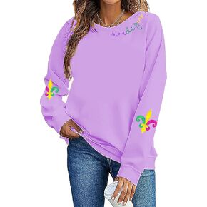 Mardi Gras Sweatshirt Women Fat Tuesday Carnival Pullover Top New Orleans Party Casual Long Sleeve Top in Saudi Arabia