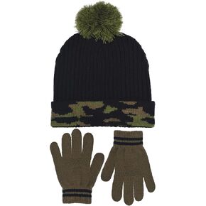 Polar Wear Boy's Knit Hat Digi-Camouflage Cap & Gloves Set with Pom Pom for Winter (BLACK-CAMO) in Saudi Arabia