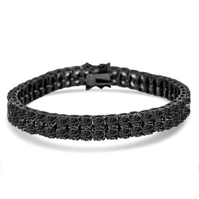 25+ Grams VVS1/D 6.75 Cwt. Onyx Simulated Diamond Solitaire Prong Set14K Black Gold Finish Crystal Premium Zirconia 8mm 2 Row Unisex Tennis Link Chain Bracelet in Kuwait