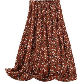 تنورة طويلة نسائية من Milumia بمقاس كبير ومطبوعة بالزهور، تنورة طويلة عالية الخصر على شكل حرف A in Kuwait