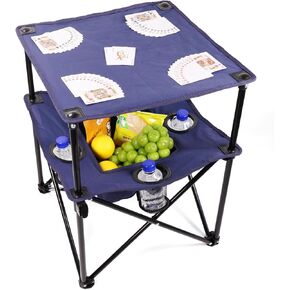 طاولة التخييم القابلة للطي المحمولة مع حاملي الكؤوس-طاولة خفيفة وضغوط ثنائية الطبقات مع تخزين ، مثالية لألعاب الورق ، الوجبات الخفيفة ، النزهة ، الخلفي والتخييم (Blue + Black) in Kuwait