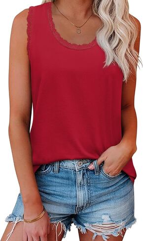 JUSTFASHIONNOW المرأة الدانتيل تانك القمم الصيف سكوب الرقبة عادية 2026 بلوزات بلا أكمام العصرية متأنق فضفاض قمصان مناسبة in Kuwait