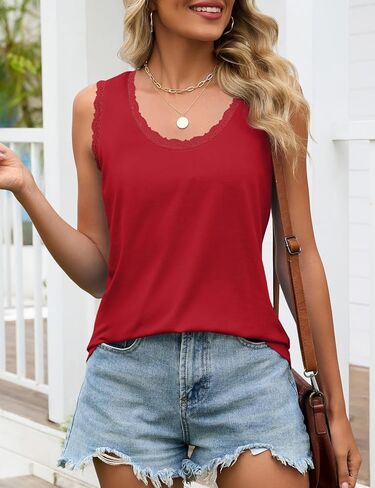 JUSTFASHIONNOW المرأة الدانتيل تانك القمم الصيف سكوب الرقبة عادية 2026 بلوزات بلا أكمام العصرية متأنق فضفاض قمصان مناسبة in Kuwait