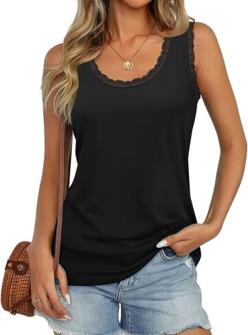 JUSTFASHIONNOW المرأة الدانتيل تانك القمم الصيف سكوب الرقبة عادية 2026 بلوزات بلا أكمام العصرية متأنق فضفاض قمصان مناسبة in Kuwait