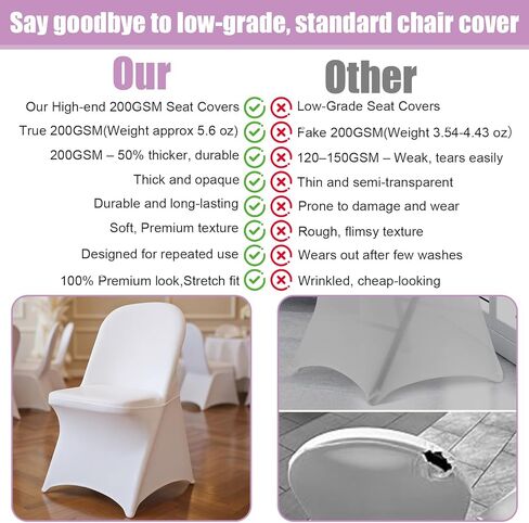 Stretch Spandex Folding Chair Covers 10 PCS, Machine Washable Durable White Chair Covers for Party, Wedding Event Dining Banquet Anti-Pilling Decorative Folding Chair Cover with Rip Resistance in Saudi Arabia