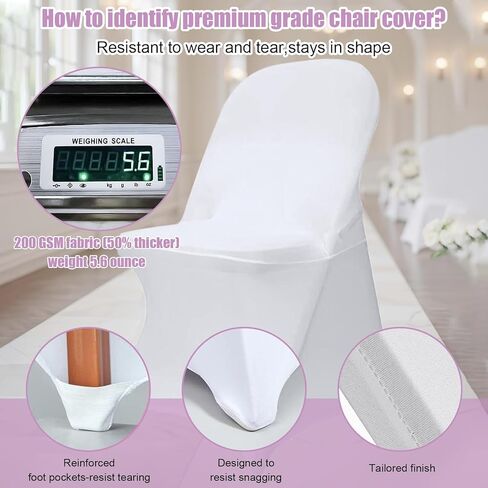Stretch Spandex Folding Chair Covers 10 PCS, Machine Washable Durable White Chair Covers for Party, Wedding Event Dining Banquet Anti-Pilling Decorative Folding Chair Cover with Rip Resistance in Saudi Arabia