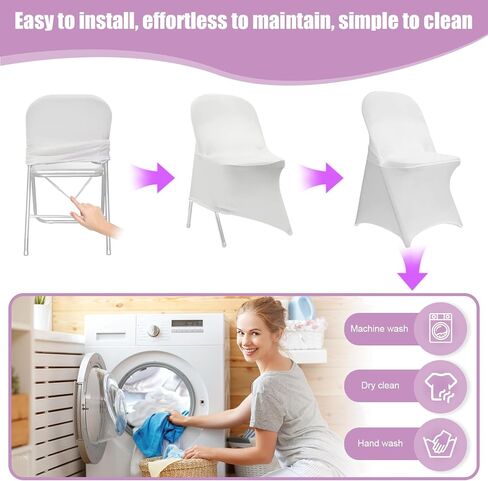 Stretch Spandex Folding Chair Covers 10 PCS, Machine Washable Durable White Chair Covers for Party, Wedding Event Dining Banquet Anti-Pilling Decorative Folding Chair Cover with Rip Resistance in Saudi Arabia
