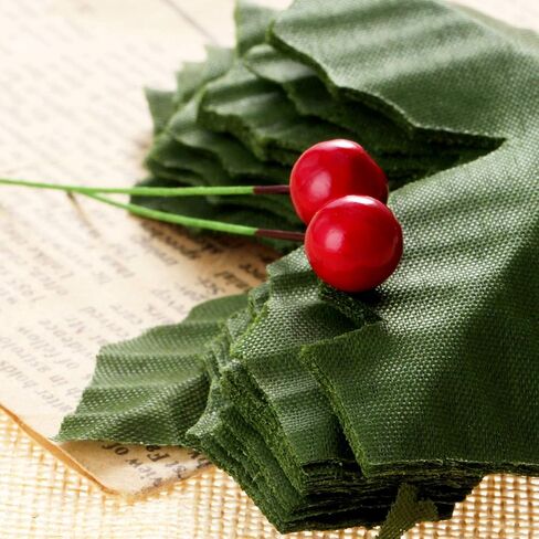 50 Pack Artificial Red Berry Stems and 50 Pack Green Leaves, Christmas Holly Berry Branches for Party Holiday Home Decoration and DIY Garland and Wreath Ornaments in Saudi Arabia