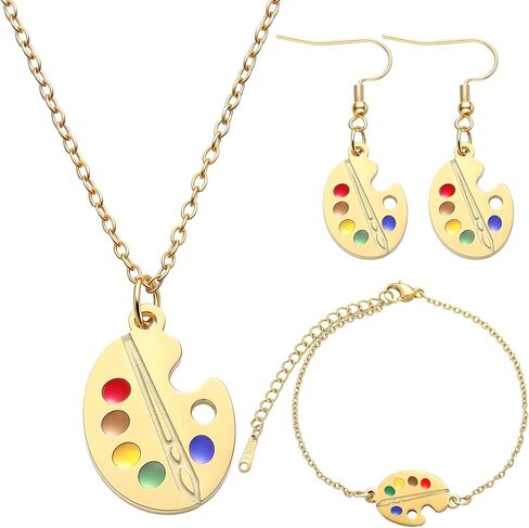 Tondiamo 6 Pcs Art Painting Jewelry Gift Set for Women Artists Stainless Steel Palette Necklace Bracelet Earrings with Card Polishing Cloth and Box for Teacher Appreciation Painters Lover in Saudi Arabia
