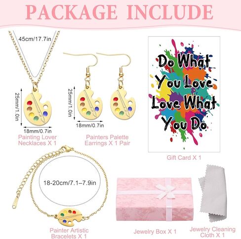 Tondiamo 6 Pcs Art Painting Jewelry Gift Set for Women Artists Stainless Steel Palette Necklace Bracelet Earrings with Card Polishing Cloth and Box for Teacher Appreciation Painters Lover in Saudi Arabia