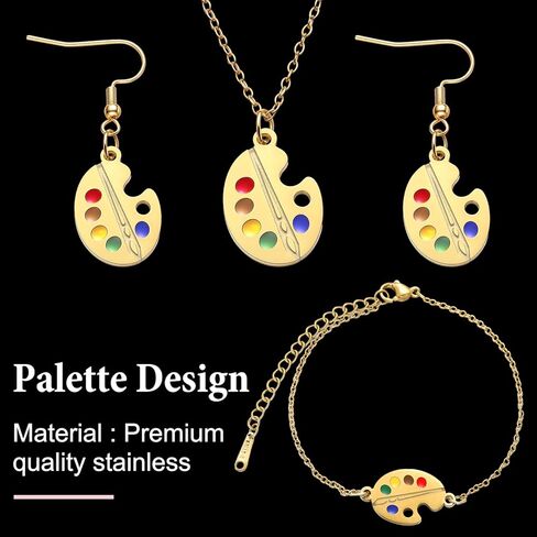 Tondiamo 6 Pcs Art Painting Jewelry Gift Set for Women Artists Stainless Steel Palette Necklace Bracelet Earrings with Card Polishing Cloth and Box for Teacher Appreciation Painters Lover in Saudi Arabia