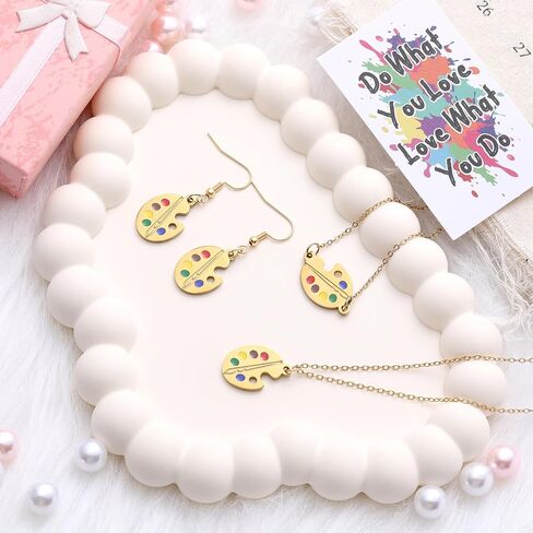 Tondiamo 6 Pcs Art Painting Jewelry Gift Set for Women Artists Stainless Steel Palette Necklace Bracelet Earrings with Card Polishing Cloth and Box for Teacher Appreciation Painters Lover in Saudi Arabia