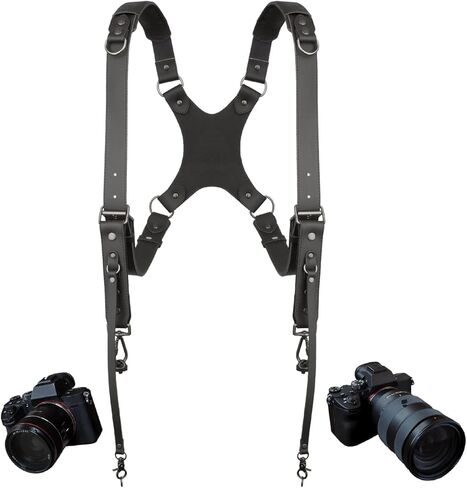 Dual Leather Camera Harness for 2 Cameras - Shoulder Strap for DSLR/SLR Photographers - Padded Body Straps for Men & Women, Tan in Kuwait