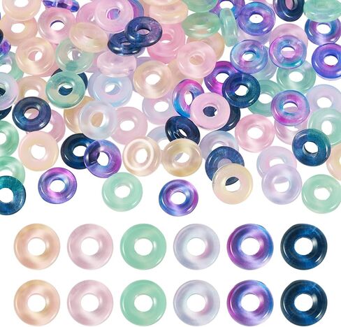 Craftdady 75Pcs 12 mm Hollow Circle Flat Round Glass Beads Green White Disc Rondelle Slices Loose Beads Crystal Glass Donut Ring Charms Beads for DIY Bracelet Earring Lanyard Jewelry Making in Kuwait