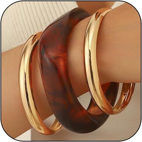 3PCS Chunky Acrylic Bangle bracelets Set for Women Resin Bangle Gold Bracelet Stack Fashions Thick Acetate Statement Trendy Jewelry Set in Saudi Arabia
