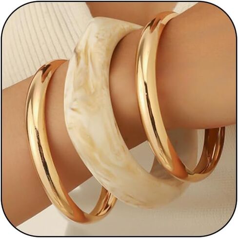 3PCS Chunky Acrylic Bangle bracelets Set for Women Resin Bangle Gold Bracelet Stack Fashions Thick Acetate Statement Trendy Jewelry Set in Saudi Arabia