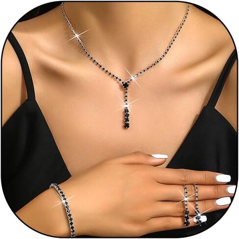 GIGB PBDK Dainty Silver Jewelry Set Crystal Rhinestone Pendant Necklace Bracelet Earrings Trendy Bridal Wedding Prom Dresses Costume Jewelry Sets for Women Wife in Saudi Arabia
