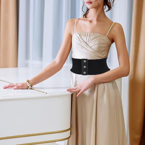 JIEYAO Wide Elastic Waist Belt for Women, Wide Waist Belt with Snap Fastener for Dresses in Saudi Arabia