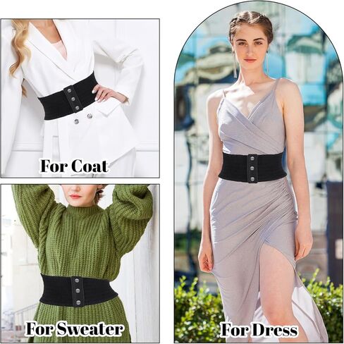 JIEYAO Wide Elastic Waist Belt for Women, Wide Waist Belt with Snap Fastener for Dresses in Saudi Arabia