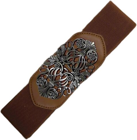 Tatyana Floral Filigree Stretch Belt, Elastic Waist Belt with Silver-Tone Buckle in Pink, Black, Brown, Cream, and Red in Saudi Arabia