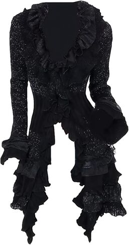 Women Victorian Boho Crochet Cardigan Gothic Steampunk Open Front Knit Sweater in Saudi Arabia