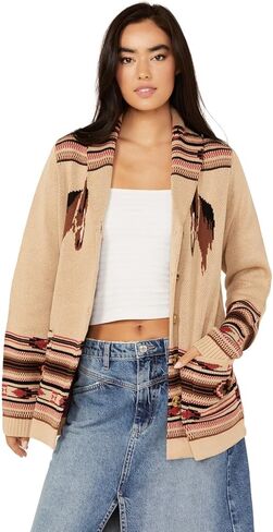 Cotton Women's and Rye Horse Motif Print Cardigan Tan US in Saudi Arabia