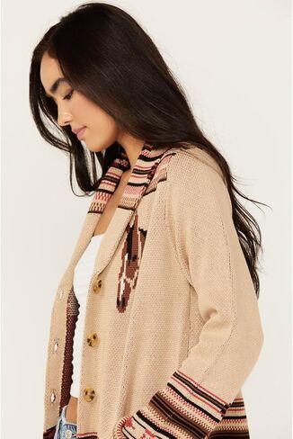 Cotton Women's and Rye Horse Motif Print Cardigan Tan US in Saudi Arabia