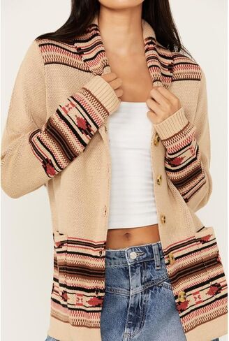 Cotton Women's and Rye Horse Motif Print Cardigan Tan US in Saudi Arabia