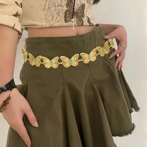 حزام سلسلة غربي للنساء قابل للتعديل باللون الفيروزي المعدني سلسلة ربط سلسلة بوهو للجينز أو الفساتين in Kuwait
