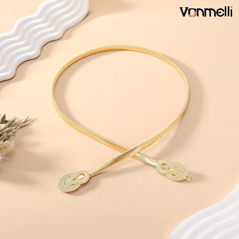 VONMELLI Skinny Metal Cinch Belt for Dress Stretch Thin Waist Belt for Women Gold/Silver in Saudi Arabia