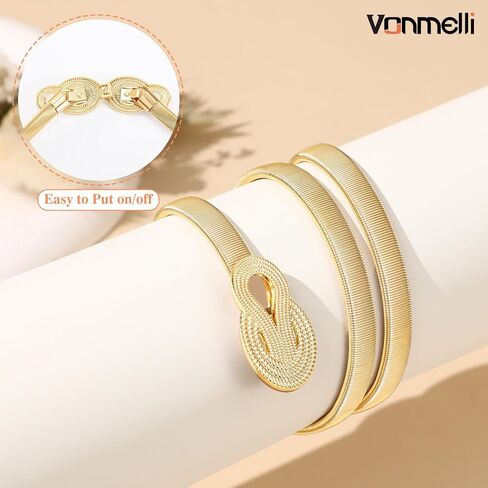 VONMELLI Skinny Metal Cinch Belt for Dress Stretch Thin Waist Belt for Women Gold/Silver in Saudi Arabia