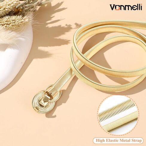 VONMELLI Skinny Metal Cinch Belt for Dress Stretch Thin Waist Belt for Women Gold/Silver in Saudi Arabia