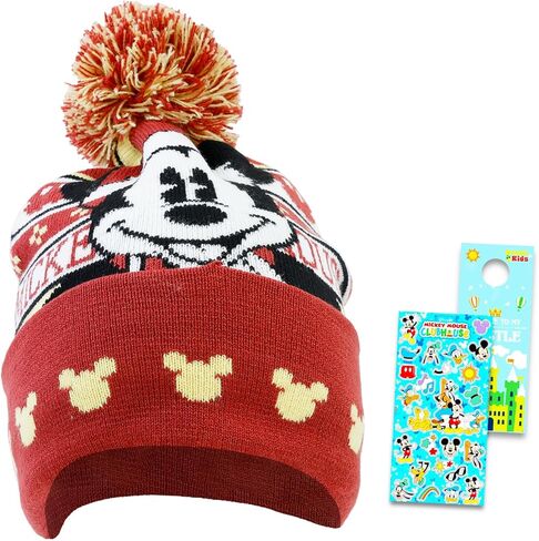 Disney Mickey Mouse Festive Winter Hat Set for Kids - Bundle Christmas Beanie Plus Stickers, More | Mickey Mouse Holiday Gear for Boys in Saudi Arabia
