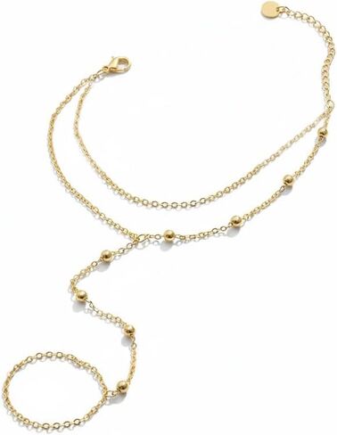 Gold Hand Chain,14k Gold Plated Bracelets for Women Dainty Ring Bracelet Trendy Non Tarnish Stackable Adjustable Hypoallergenic Jewelry Gift in Saudi Arabia