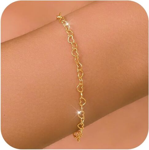 925 Sterling Silver Heart Bracelet for Women, 14k Gold Plated Heart Link Chain Infinity Love Promise Bracelets to Mother Daughter Dainty Jewelry Gifts for Her Wedding Valentines Day in Saudi Arabia