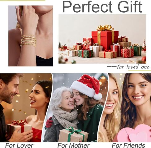 5PCS Gold Bracelets for Women, 18k Gold Plated Durable Waterproof Bracelets Stack Non Tarnish, Dainty Stainless Steel Beaded Cuban Rope Paperclip Satellite Gold Bracelets set, Gold Jewelry For Women in Saudi Arabia