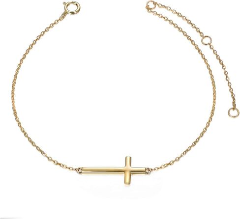 SISGEM 14k Gold Sideways Cross Bracelets for Women, Yellow Gold Engraved Faith Cross Bracelet with Adjustable Chain Fine Jewelry Anniversary Christmas Gift for Mom, Wife 6.5" - 8.5" in Saudi Arabia