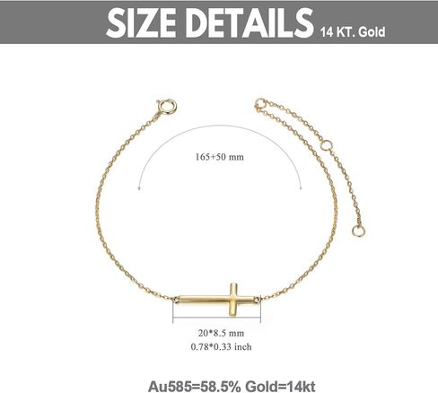 SISGEM 14k Gold Sideways Cross Bracelets for Women, Yellow Gold Engraved Faith Cross Bracelet with Adjustable Chain Fine Jewelry Anniversary Christmas Gift for Mom, Wife 6.5" - 8.5" in Saudi Arabia