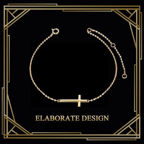 SISGEM 14k Gold Sideways Cross Bracelets for Women, Yellow Gold Engraved Faith Cross Bracelet with Adjustable Chain Fine Jewelry Anniversary Christmas Gift for Mom, Wife 6.5" - 8.5" in Saudi Arabia