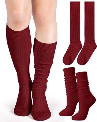 Shihanee 1 Pair Women's Knee High Socks Soft Warm Ribbed Knit Boot Slouch Socks Xmas Holiday Winter Gifts for Women Girls in Kuwait