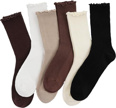 6 أزواج من الجوارب المكشكشة للنساء، جوارب مكشكشة للنساء، جوارب ناعمة بلون سادة على الكاحل وحافة الخس الناعمة in Kuwait