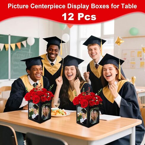 12 قطعة من صناديق عرض الصور المركزية للطاولة، دعامات إطار صور مقاس 6/7 بوصة مع تصميم مجوف للتخرج، وحفلات الزفاف، وأعياد الميلاد، وديكورات طاولات الحفلات، وإطارات سوداء قابلة لإعادة الاستخدام in Kuwait