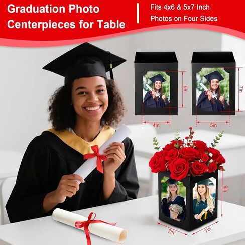 12 قطعة من صناديق عرض الصور المركزية للطاولة، دعامات إطار صور مقاس 6/7 بوصة مع تصميم مجوف للتخرج، وحفلات الزفاف، وأعياد الميلاد، وديكورات طاولات الحفلات، وإطارات سوداء قابلة لإعادة الاستخدام in Kuwait