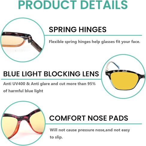 Eyekepper 10 عبوات من نظارات القراءة الزرقاء التي تحجب الضوء على شكل عين القطة لقارئات الكمبيوتر للنساء باللون الكهرماني الملون +1.50 in Kuwait