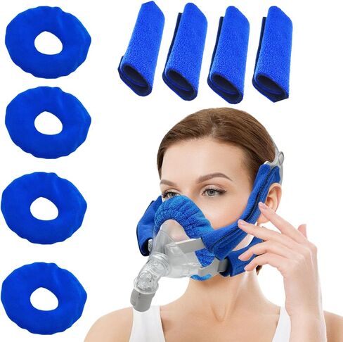 4 عبوات من بطانات أقنعة CPAP + 4 عبوات من أغطية أشرطة CPAP المتوافقة مع أقنعة F20 لكامل الوجه CPAP من ResMed Mirage Quattro بديلة لكامل الوجه (أزرق، متوسط) in Kuwait