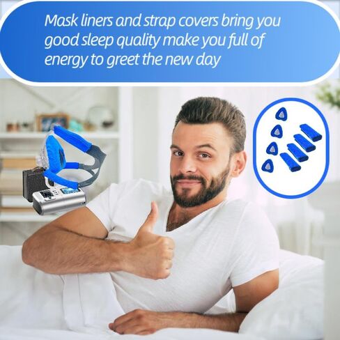 4 عبوات من بطانات أقنعة CPAP + 4 عبوات من أغطية أشرطة CPAP المتوافقة مع أقنعة F20 لكامل الوجه CPAP من ResMed Mirage Quattro بديلة لكامل الوجه (أزرق، متوسط) in Kuwait